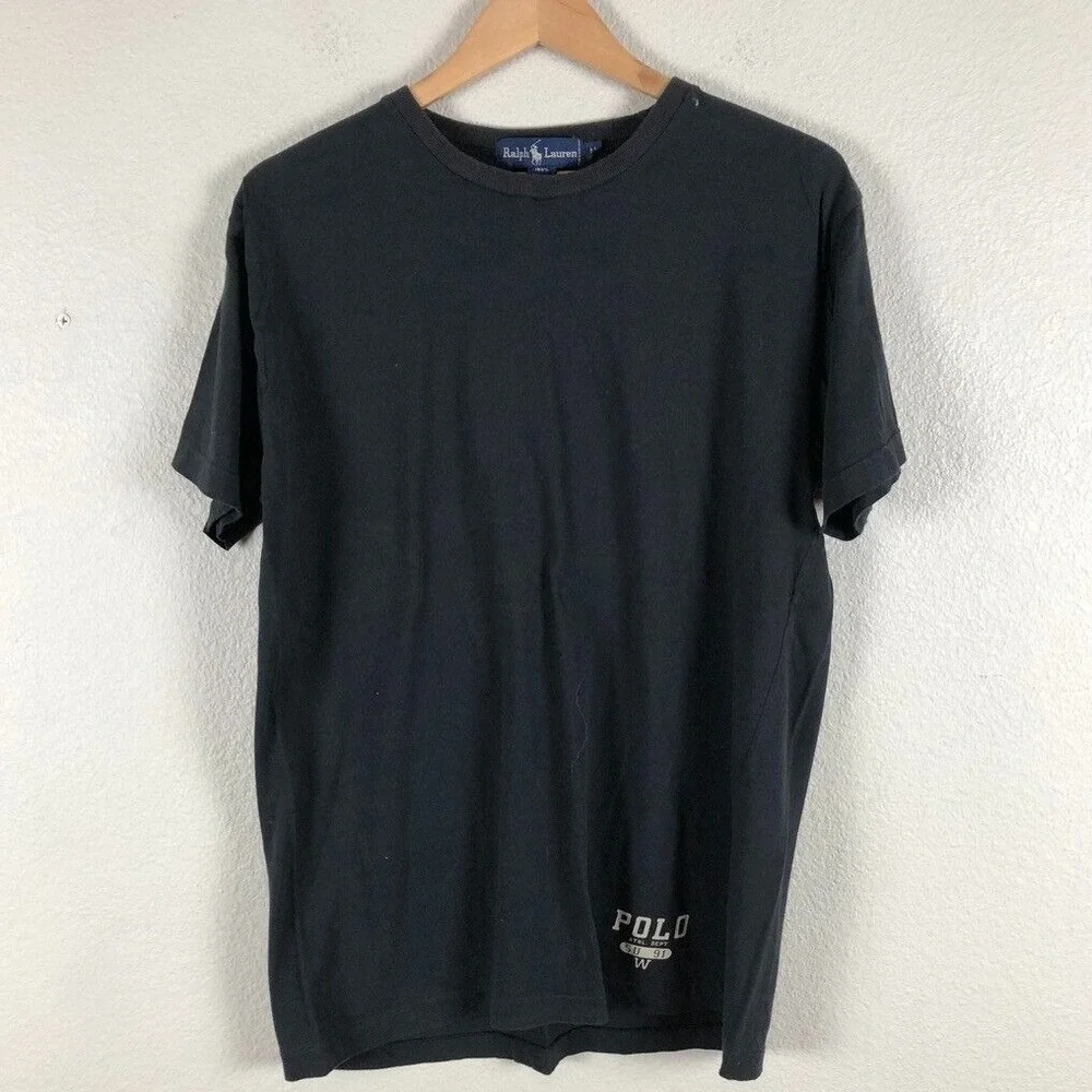 Ralph Lauren Preppy Shirt Mens Medium Black Cotton Logo Basic Staple Base Layer